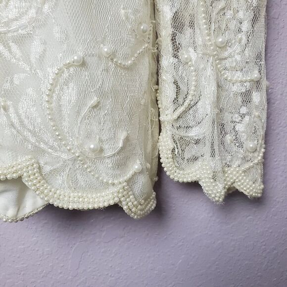 Vintage Laurence Kazar Beaded Lace Blouse Ivory Size Medium - Picture 7 of 12